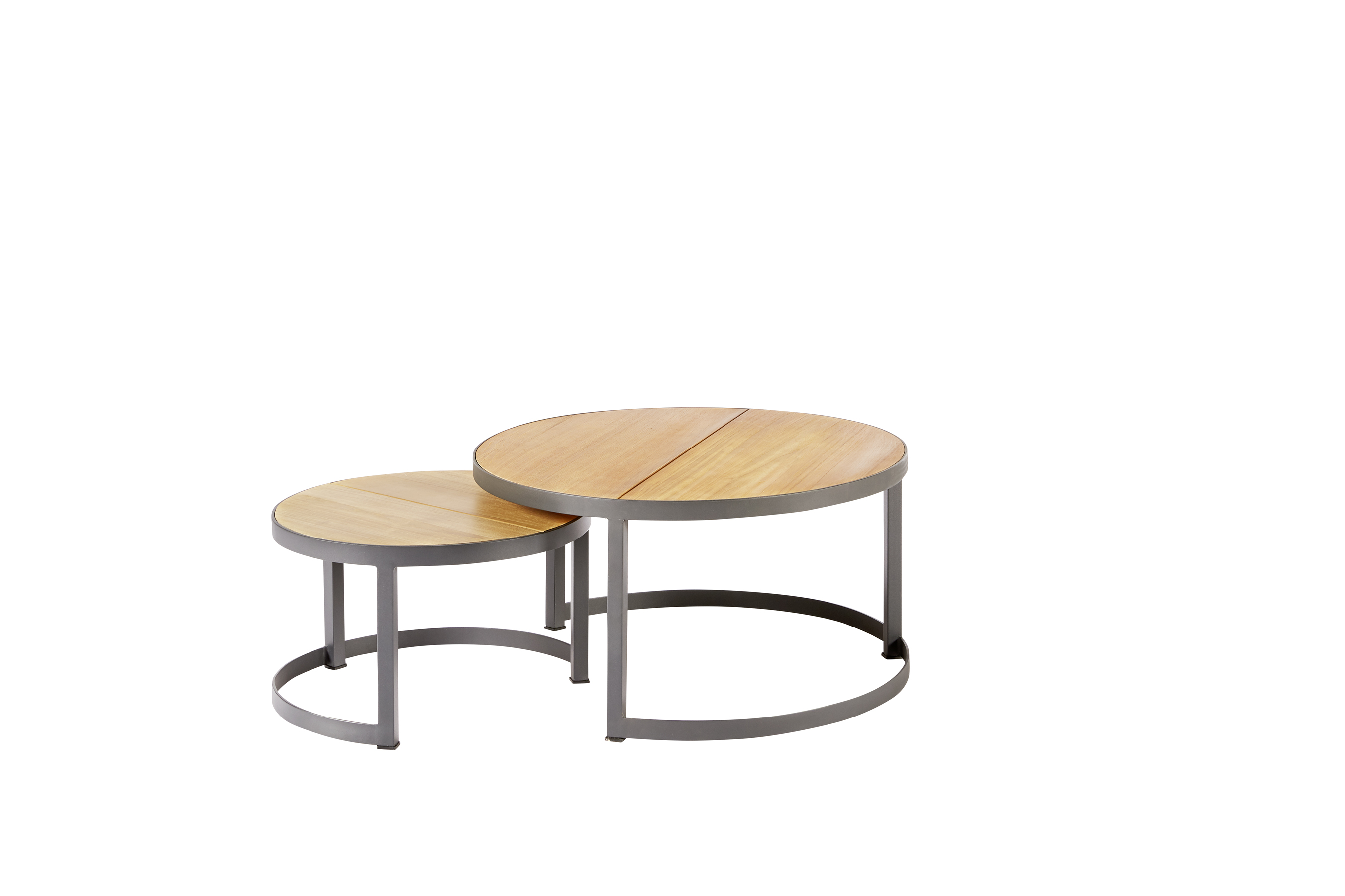 Diamond Garden 2er Set Loungetische NESTED rund, Edelstahl Dunkelgrau / Premium Teak
