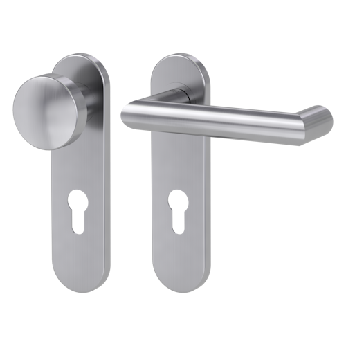 Griffwerk LUCIA PROFESSIONAL Schraubtechnik FS Panik -Edelstahl matt  Kurzschild-Garnitur -Schraubt. -Knopf R2 -WR -Stift 9mm -TS 38-50mm