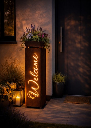 Badeko Metallsäule Graz ,,Welcome" inkl. Schale in Edelrostoptik