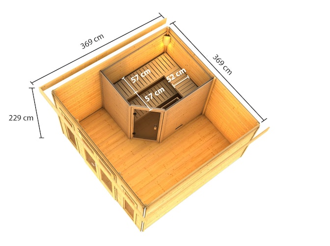 Karibu Saunahaus Mainburg 3 mit Vorraum - 38 mm inkl. gratis Sauna-Zubehörset im Wert von 234,94 €