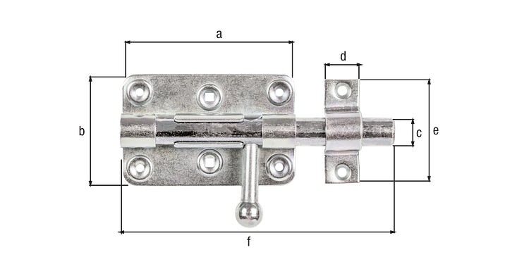 Bolzen-Schlossriegel galvanisch verzinkt dickschichtpassiviert Ø16x99x60 mm