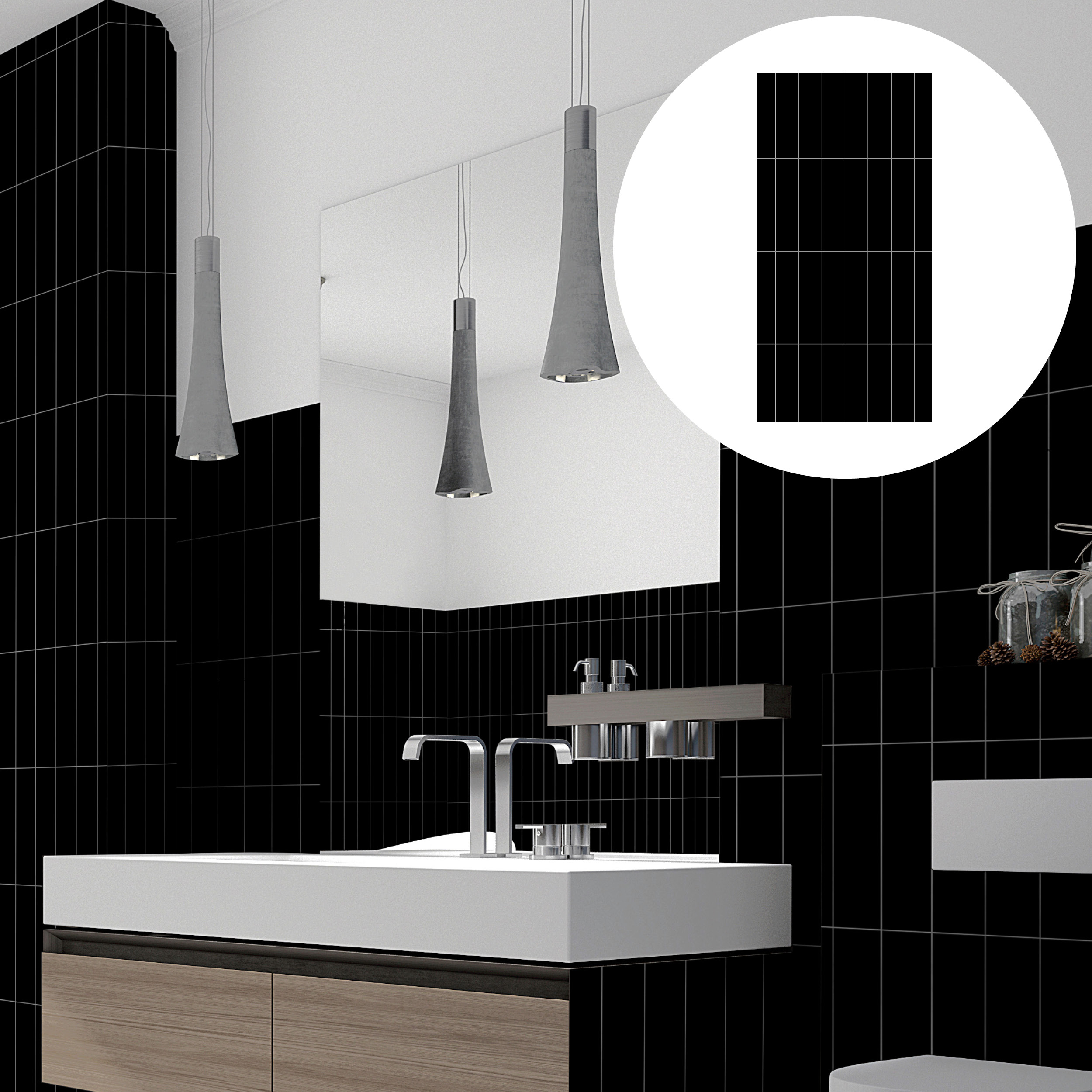 Revét Vinyl Wandfliese Butcherblock Schwarz Hochglanz 120 x 60 cm