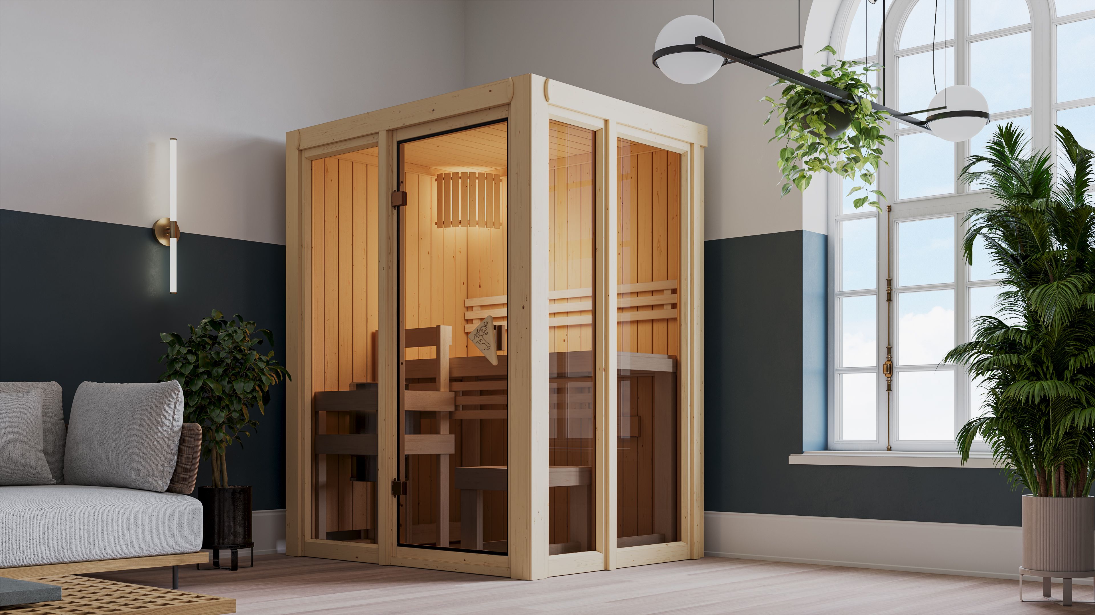 Karibu Sauna Indira 1 - 68 mm Systemsauna - 230 Volt Plug & Play Aktionsangebot