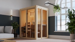 Karibu Sauna Indira 1 - 68 mm Systemsauna - 230 Volt Plug & Play Aktionsangebot inkl. gratis Sauna-Zubehörset im Wert von 234,94 €