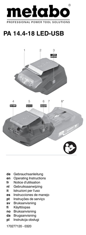 Bedienungsanleitung fÃ¼r Metabo Akku-Power-Adapter PA 14.4-18 LED-USB