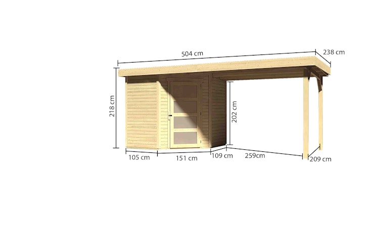 Karibu Woodfeeling Gartenhaus Schwandorf 3/5 inkl. 275 cm Schleppdach - 19 mm