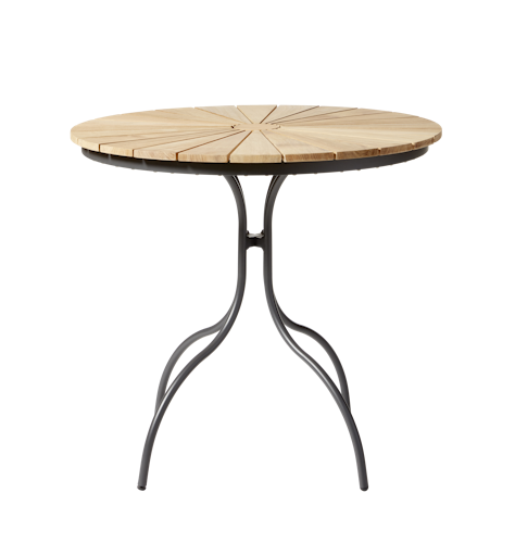 Cinas Balkon-Set ELLEN / PARC, Kaffeetisch Ø 80 cm + 2 Sessel, Aluminium Anthrazit / Teak