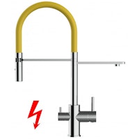 NIEDERDRUCK 3 Wege Wasserhahn Küchenarmatur, FL, mit 360° schwenkbarem Auslauf, abnehmbare 2 strahl Handbrause, Verchromt / Gelb