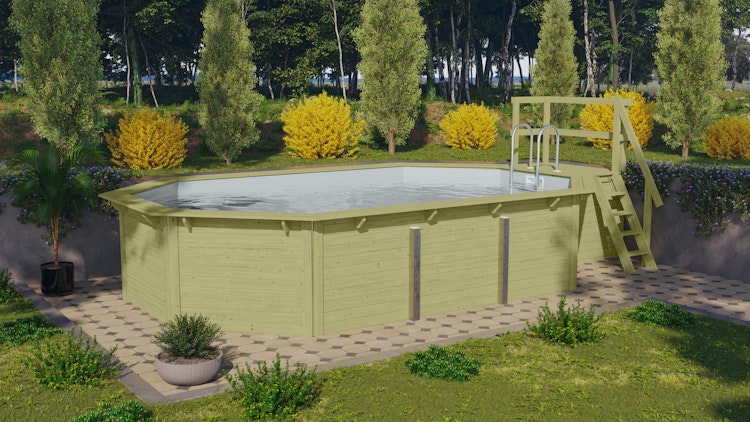 Karibu Pool Modell X4 610 x 400 cm mit Terrasse - kesseldruckimprägniert mit Metallecken