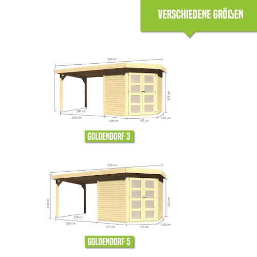 Karibu Gartenhaus Gerätehaus Goldendorf 3 mit 280 cm Schleppdach - 19 mm