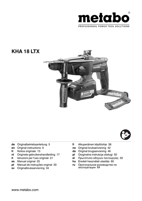 Bedienungsanleitung fÃ¼r Metabo Akku-Kombihammer KHA 18 LTX
