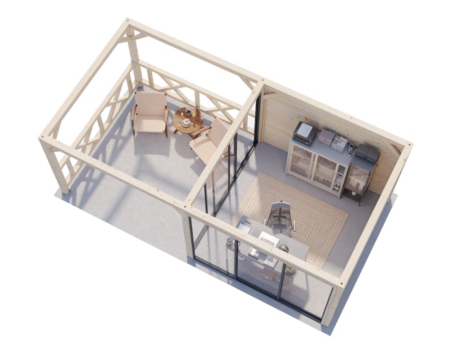 Palmako Gartenhaus Connect Lenna 16,6 m² Set 703 Slide Plus mit Isolierglas-Schiebetüren - 28 mm