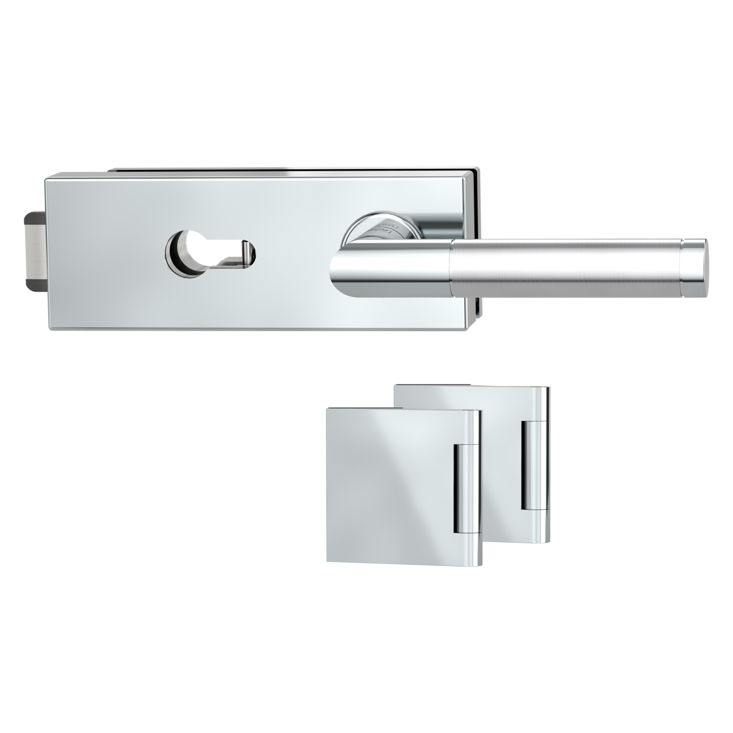 Griffwerk Glastürbeschlag PURISTO S mit Griff LOREDANA Profilzylinder Flüster 3-tlg. Bänder LOREDANA Edelstahl poliert-m...