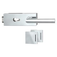 Griffwerk Glastürbeschlag PURISTO S mit Griff LOREDANA Profilzylinder Flüster 3-tlg. Bänder LOREDANA Edelstahl poliert-matt