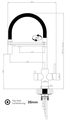 Kurzversion 47 cm - 5 Wege Wasserhahn Küchenarmatur, Edelstahl Massiv mit 360° schwenkbarem Auslauf, abnehmbare 2 strahl Handbrause, Gebürstet / Hellblau