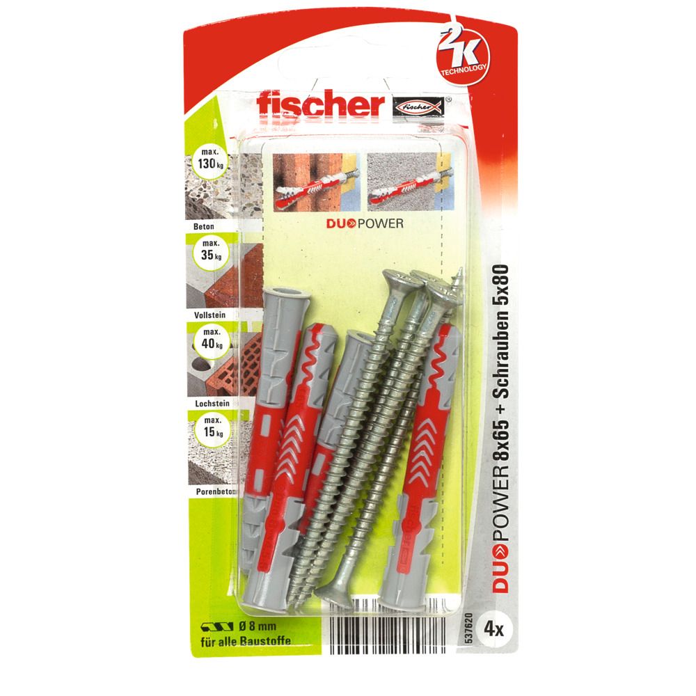 Fischer Universaldübel Duopower 8x65mm S K(4 Stück)