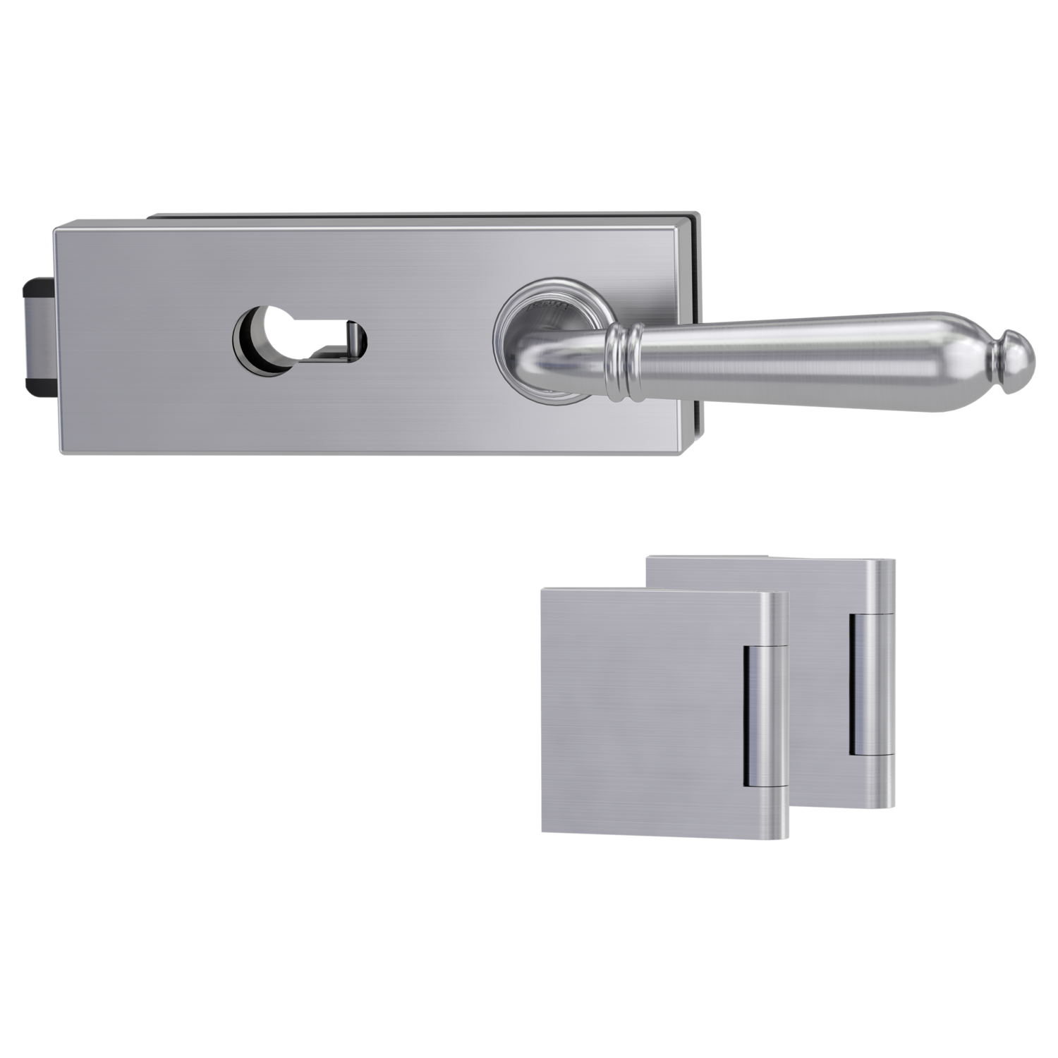 Griffwerk Glastürbeschlag PURISTO S mit Griff CAROLA Profilzylinder Flüster 3-tlg. Bänder CAROLA Samtgrau