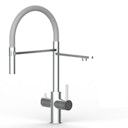 Vorschaubild Kurzversion 47 cm - 5 Wege Wasserhahn Küchenarmatur, Edelstahl Massiv mit 360° schwenkbarem Auslauf, abnehmbare 2 strahl Handbrause, Gebürstet / Grau