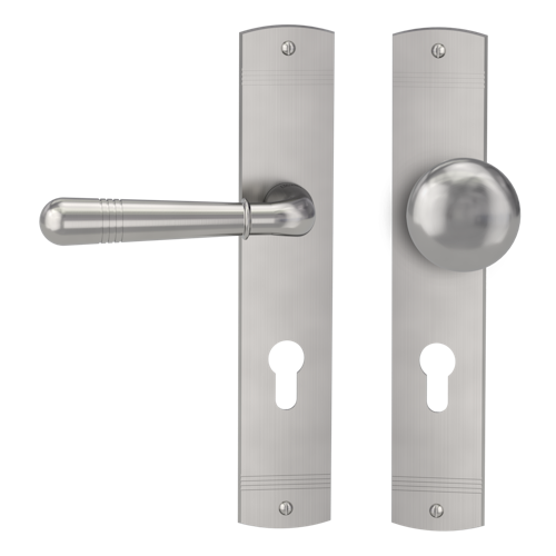 Griffwerk FABIO -Samtgrau Langschild-Garnitur -sichtbar verschraubt -Knopf R21 -WL -TS 40-45mm