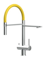 Kurzversion 45CM - 3 Wege Wasserhahn Küchenarmatur, Edelstahl Massiv mit 360° schwenkbarem Auslauf, abnehmbare 2 strahl Handbrause, Gebürstet / Gelb