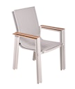 Vorschaubild Garden Pleasure Gartenmöbel Set VENICE 02, Tisch 200 x 100 + 6 Stapelssessel, Alu Weiß / Nonwood Teak-Optik / Kunststoffgewebe Hellgrau