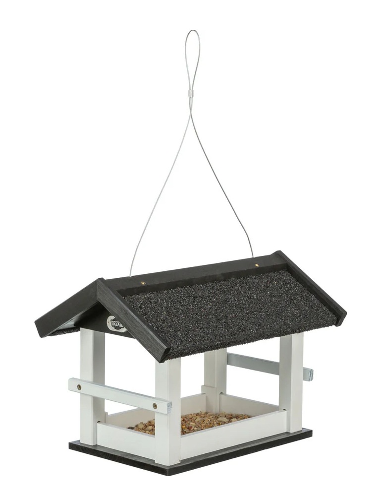 TRIXIE Futterhaus zum Aufhängen, Kiefernholz, 36 × 25 × 25 cm, schwarz/weiß