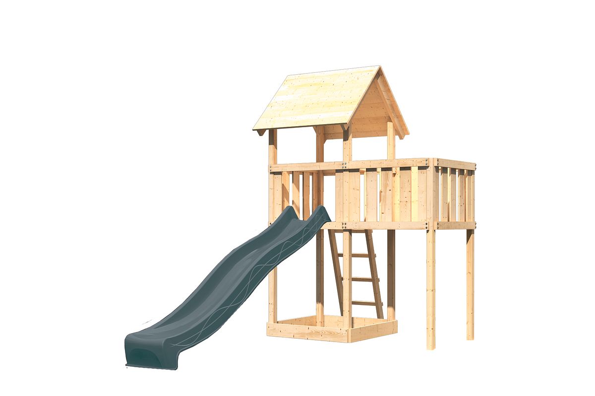 Akubi Kinderspielturm Lotti inkl. Anbauplattform und Rutsche anthrazit