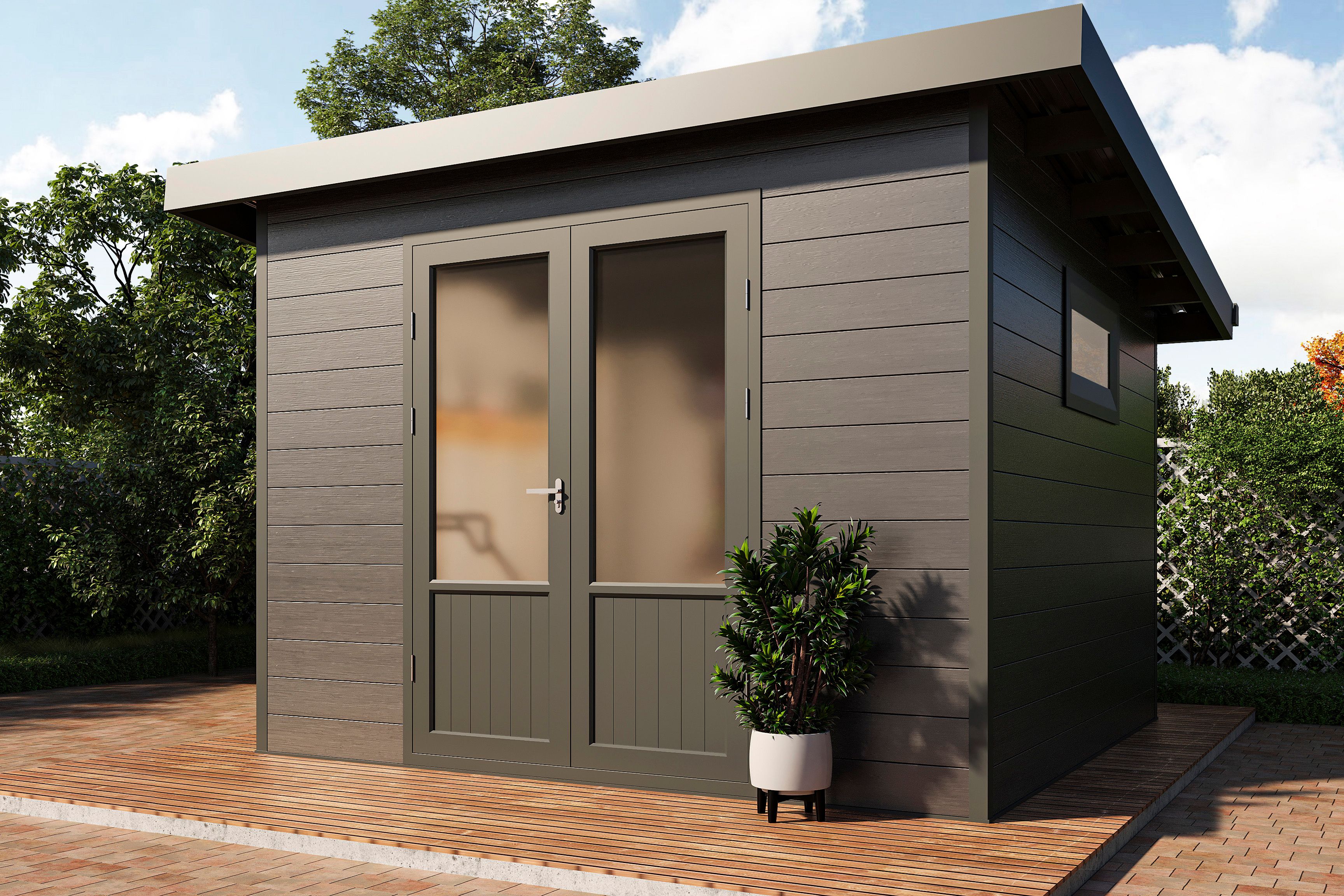 Wolff Finnhaus WPC Gartenhaus Style D / Terra 3030 Anthrazit/Hellgrau - 28 mm 