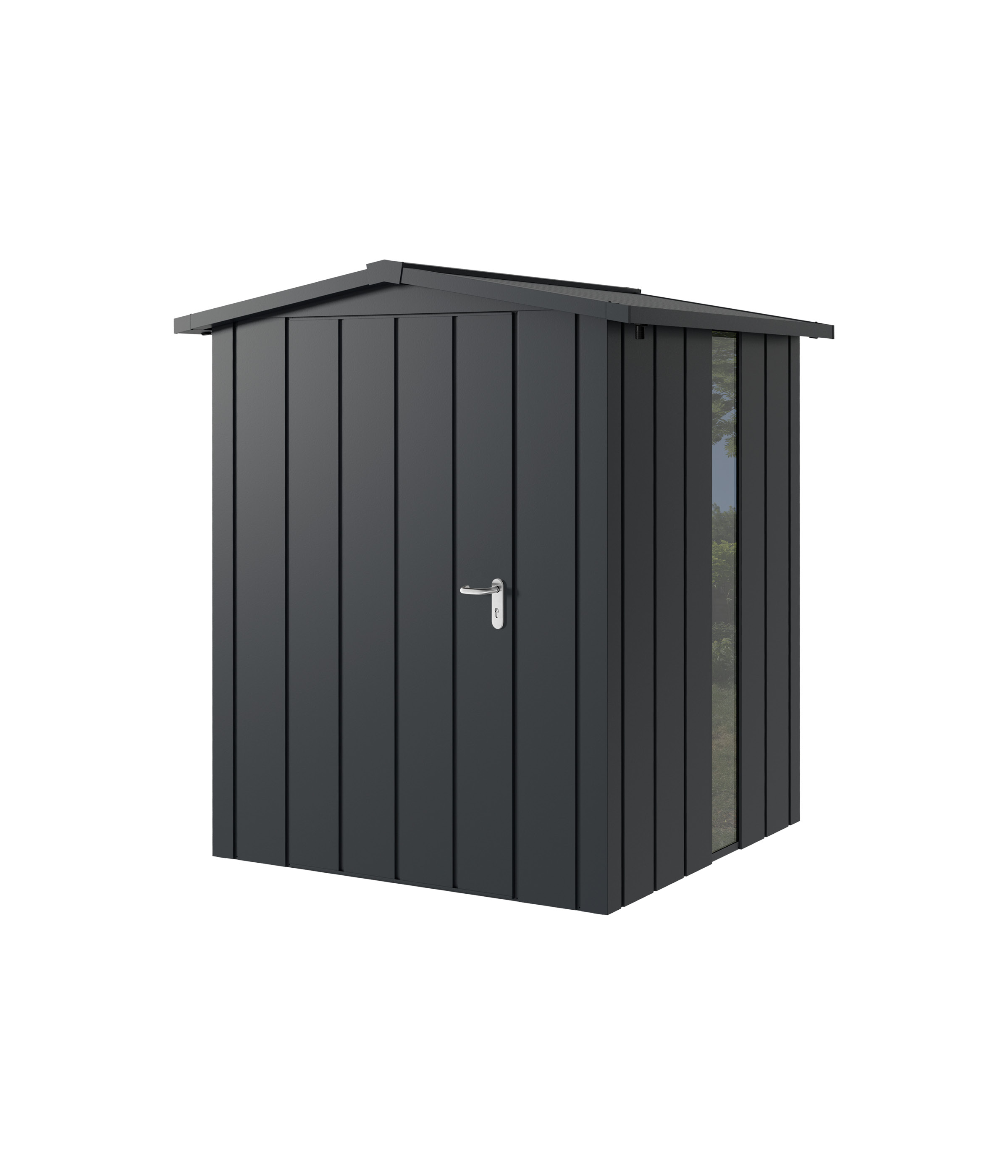 Thumbnail - Hörmann Metall-Gerätehaus Juno JSD mit Satteldach B 166 x T 166 cm (JSD 2) mit bodentiefem Glaselement Motiv Modern (mit...