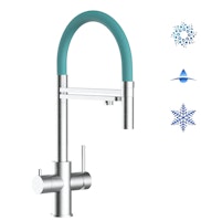 Kurzversion 47 cm - 5 Wege Wasserhahn Küchenarmatur, Edelstahl Massiv mit 360° schwenkbarem Auslauf, abnehmbare 2 strahl Handbrause, Gebürstet / Türkis