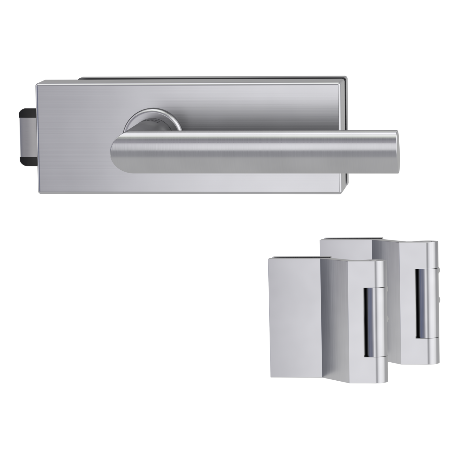 Griffwerk PURISTO S -Edelstahl matt Ganzglastürbeschlagset -3-teiliger Bandsatz -mit Griff OVIDA -EM -UV