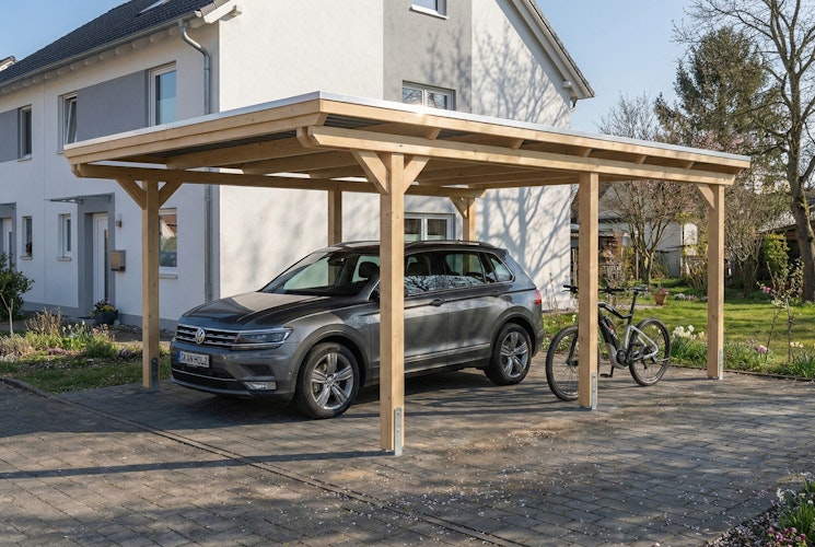 Skan Holz Emsland - Flachdach Carport aus Leimholz Breite 402 cm