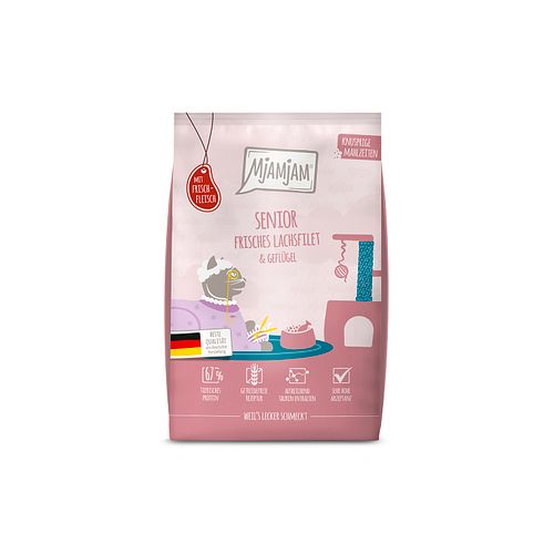 Mjamjam Frisches Lachsfilet & Geflügel Senior Katzentrockenfutter