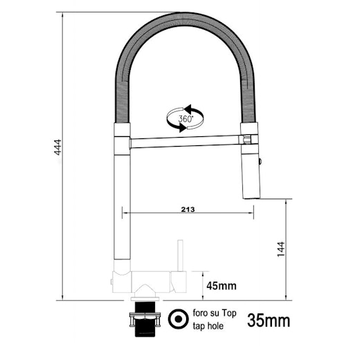 Wasserhahn Vorfenster Küchenarmatur, Umklappbar 4,5 CM, mit 360° schwenkbarem Auslauf, abnehmbare 2 strahl Handbrause, Verchromt / Schwarz