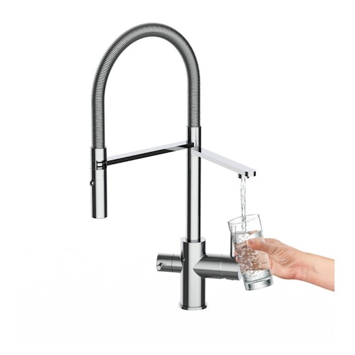 3 Wege Wasserhahn Küchenarmatur, FL, mit 360° schwenkbarem Auslauf, abnehmbare 2 strahl Handbrause, Verchromt