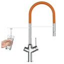 Vorschaubild 3 Wege Wasserhahn Küchenarmatur, BOD, mit 360° schwenkbarem Auslauf, abnehmbare 2 strahl Handbrause, Verchromt / Orange