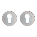 Vorschaubild Griffwerk Schlüsselrosettenpaar Zink rund mit Zierring Profilzylinder Schraubtechnik Chrom-Nickelmatt