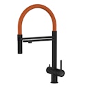 Vorschaubild Kurzversion 45 cm - 3 Wege Wasserhahn Küchenarmatur, Edelstahl Massiv mit 360° schwenkbarem Auslauf und abnehmbare 2 strahl Handbrause, PVD Schwarz Matt / Orange