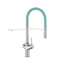 3 Wege Wasserhahn Küchenarmatur, BOD, mit 360° schwenkbarem Auslauf, abnehmbare 2 strahl Handbrause, Verchromt / Türkis