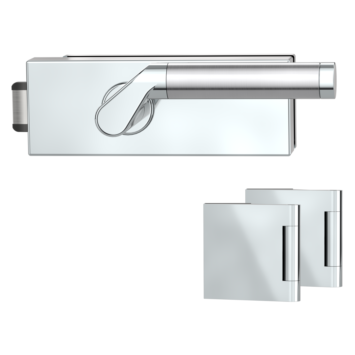 Griffwerk Glastürbeschlag PURISTO S mit Griff CORINNA PROF unverschließbar Flüster 3-tlg. Bänder CORINNA Edelstahl polie...