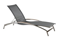 Diamond Garden Liege VENEDIG, Edelstahl gebürstet / Sunproof Sling / Teak-Armlehnen