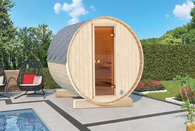Wolff Finnhaus Terrassen-Saunafass Fasssauna 130