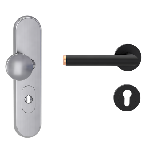 Griffwerk TITANO Kombi SB_882 ES1 (S2) -Edelstahl matt Kombi-Schutzbeschlag -Schild/Drücker -mit Griff LUCIA SELECT -GSC/CU -ZA, 72mm li