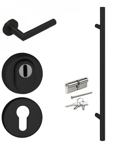 Krongart Beschläge-Set 08: BLACKLINE DS92 Eckig Griffstange 1600 mm Rechts Innen öffnend