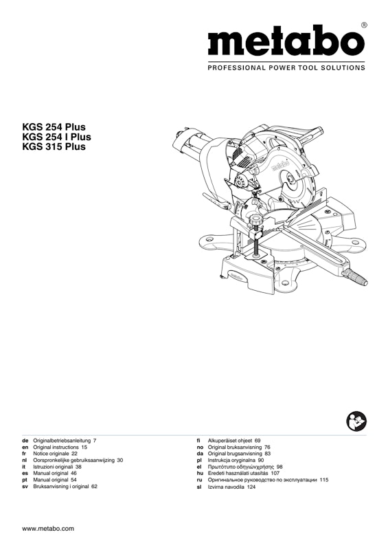 Bedienungsanleitung fÃ¼r Metabo KappsÃ¤ge KGS 315 Plus