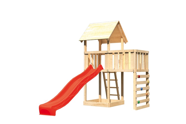 Akubi Kinderspielturm Lotti inkl. Anbauplattform, Rutsche und Kletterwand