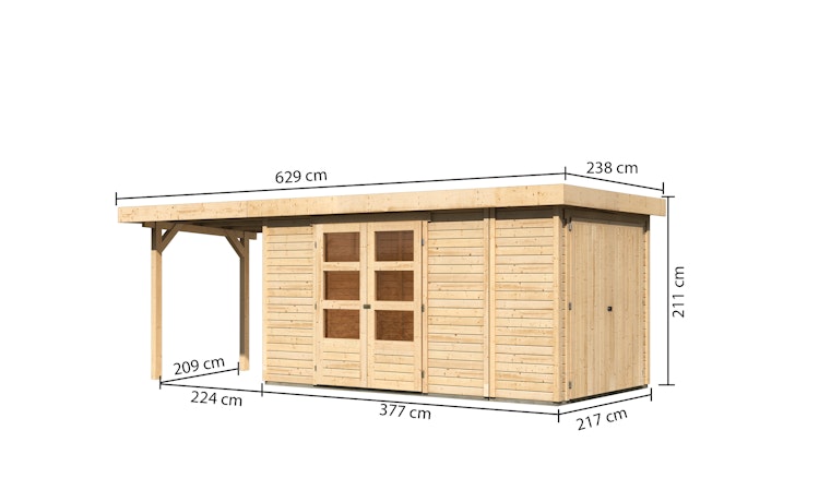 Karibu Woodfeeling Gartenhaus Retola 2/3/4/5/6 inkl. Anbauschrank u. 240 cm Schleppdach