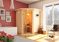 Karibu Sauna Larin mit Eckeinstieg 68 mm inkl. gratis Sauna-Zubehörset im Wert von 234,94 €