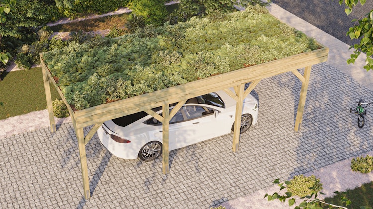 Weka Einzelcarport mit Vorbereitung zur Dachbegrünung 328 x 718 cm - Leimholz