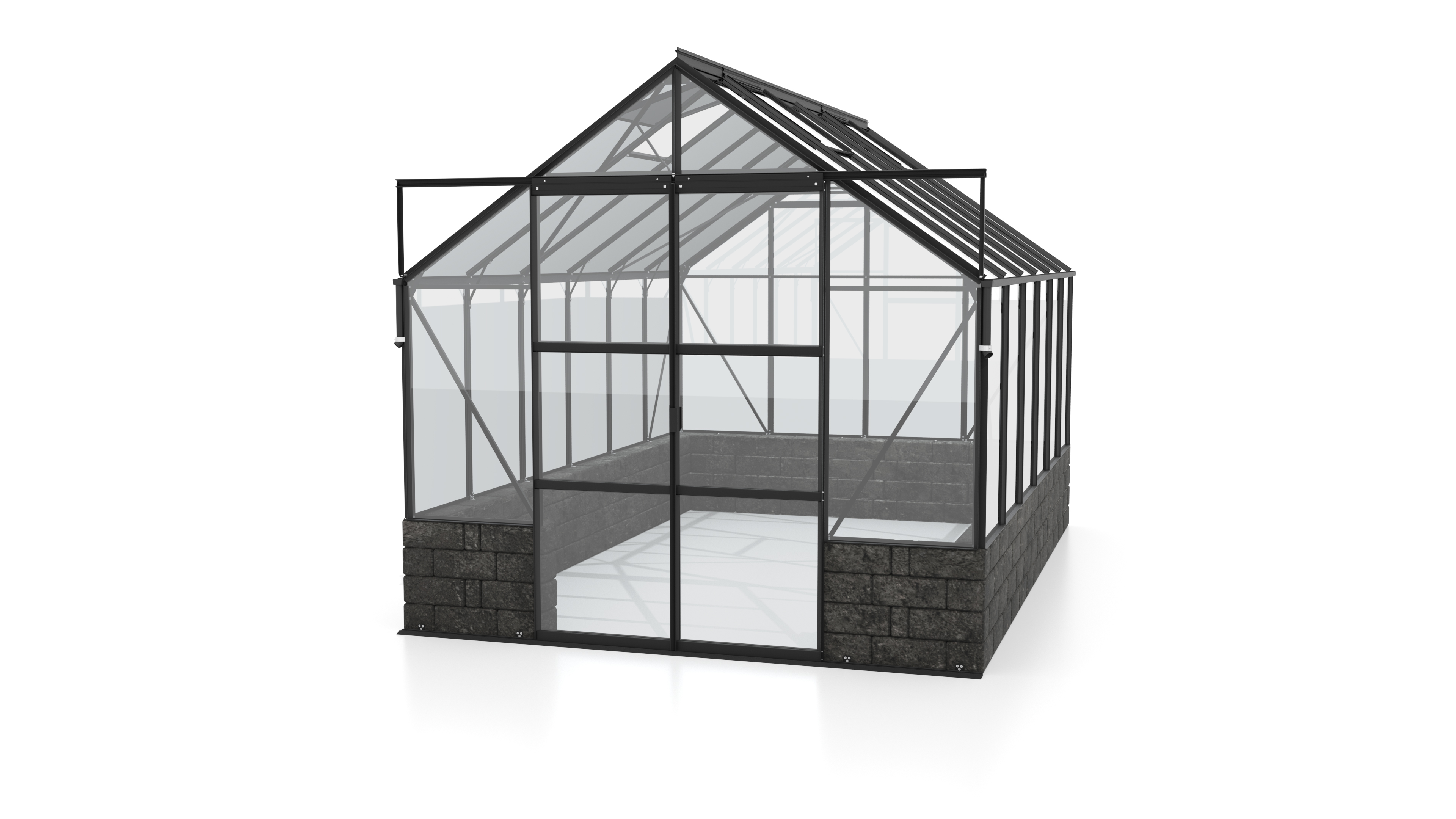 Vitavia Gewächshaus Cassandra 9900 inkl. Sockelmauer - 9,9 m² -schwarz-Sockel Basalt